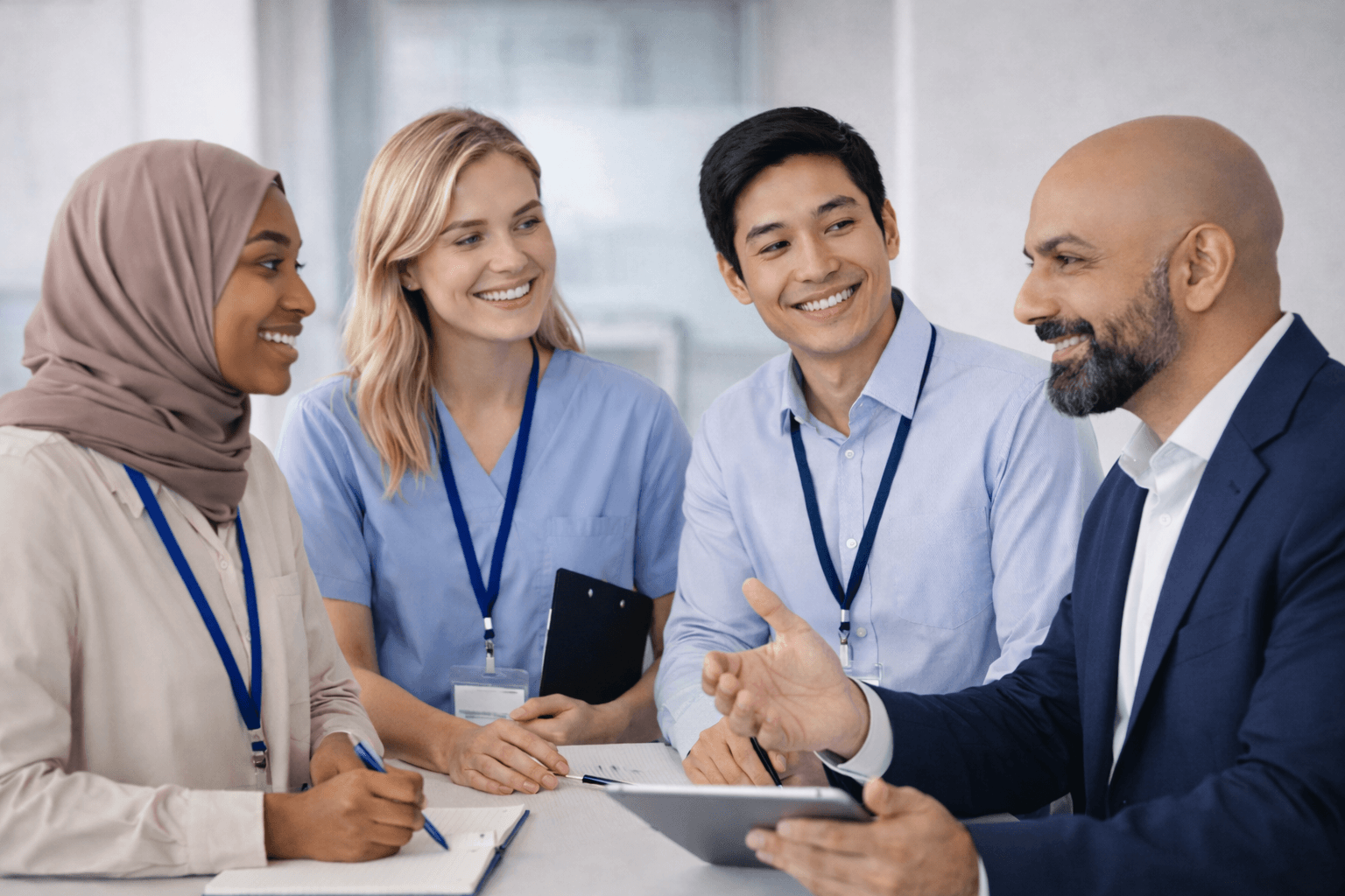 Diverse clinical coding team standing together